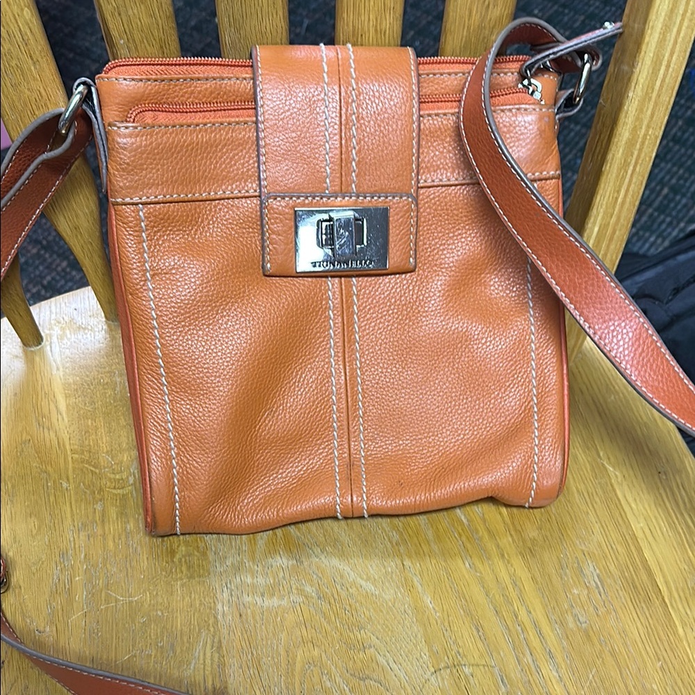 Tignanello Orange Leather Crossbody Bag with Structured Design